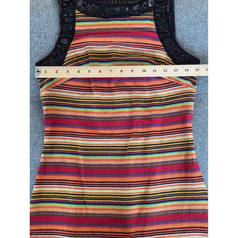Free People New Romantics Striped Mini Dress 2 Beaded Trim Multicolor Boho - Picture 7 of 8